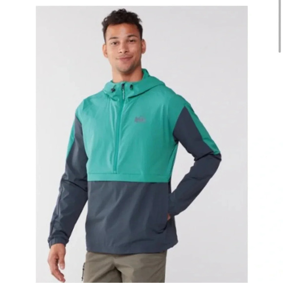 REI Men’s Large Trailmade Soft-Shell Anorak Jacket Dark Teal Navy Blue NWT